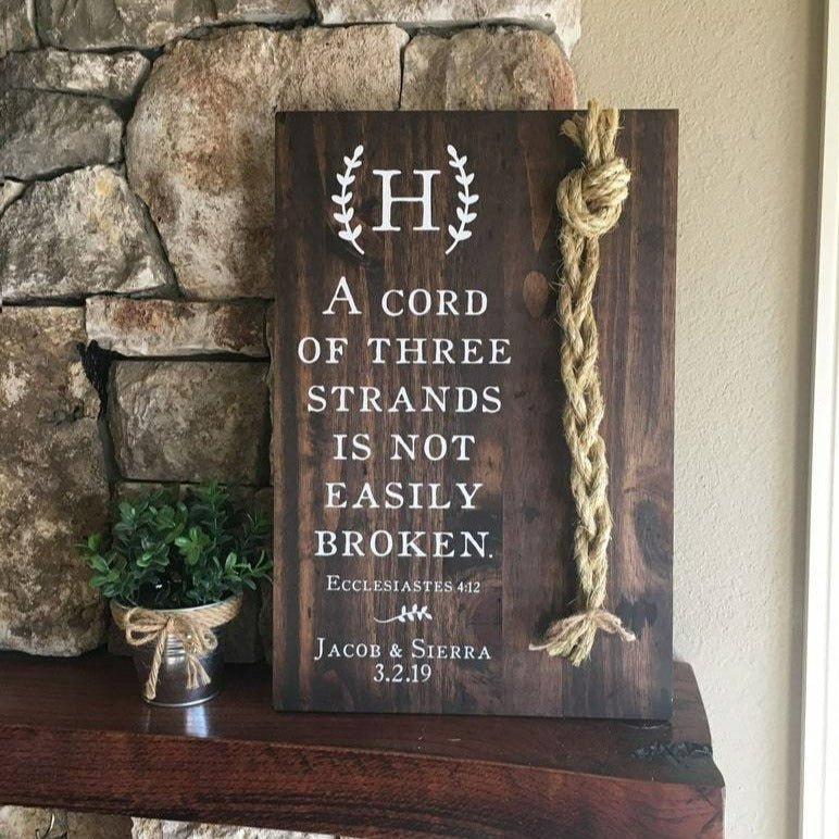 A Cord of Three Strands Unity Sign, Rustic Wedding Sign, Unity Ceremon