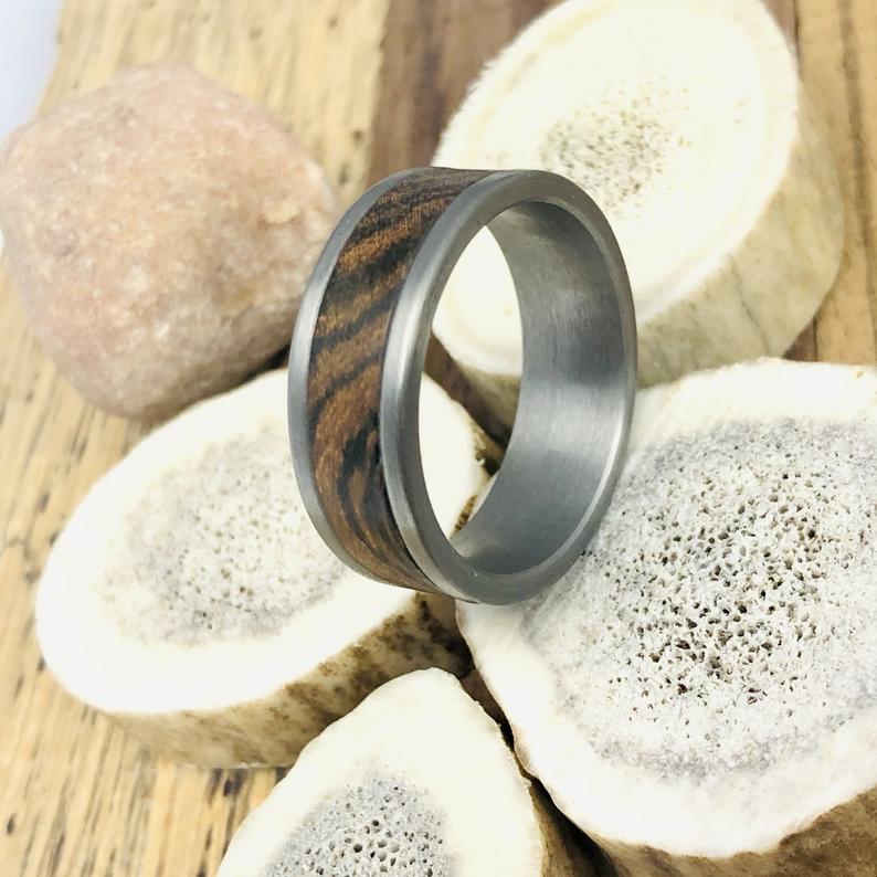 Classic Tungsten and Bocote Wood Wedding Band - TheirBigDay