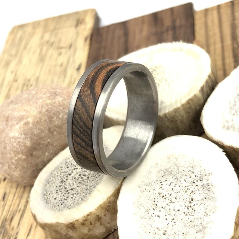 Classic Tungsten and Bocote Wood Wedding Band - TheirBigDay
