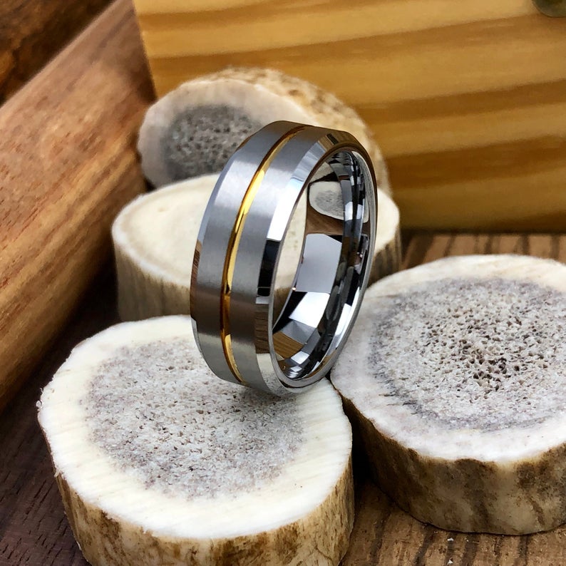 Tungsten Wedding Band with Gold Groove - TheirBigDay