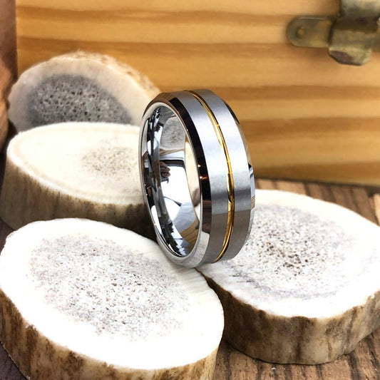 Tungsten Wedding Band with Gold Groove - TheirBigDay